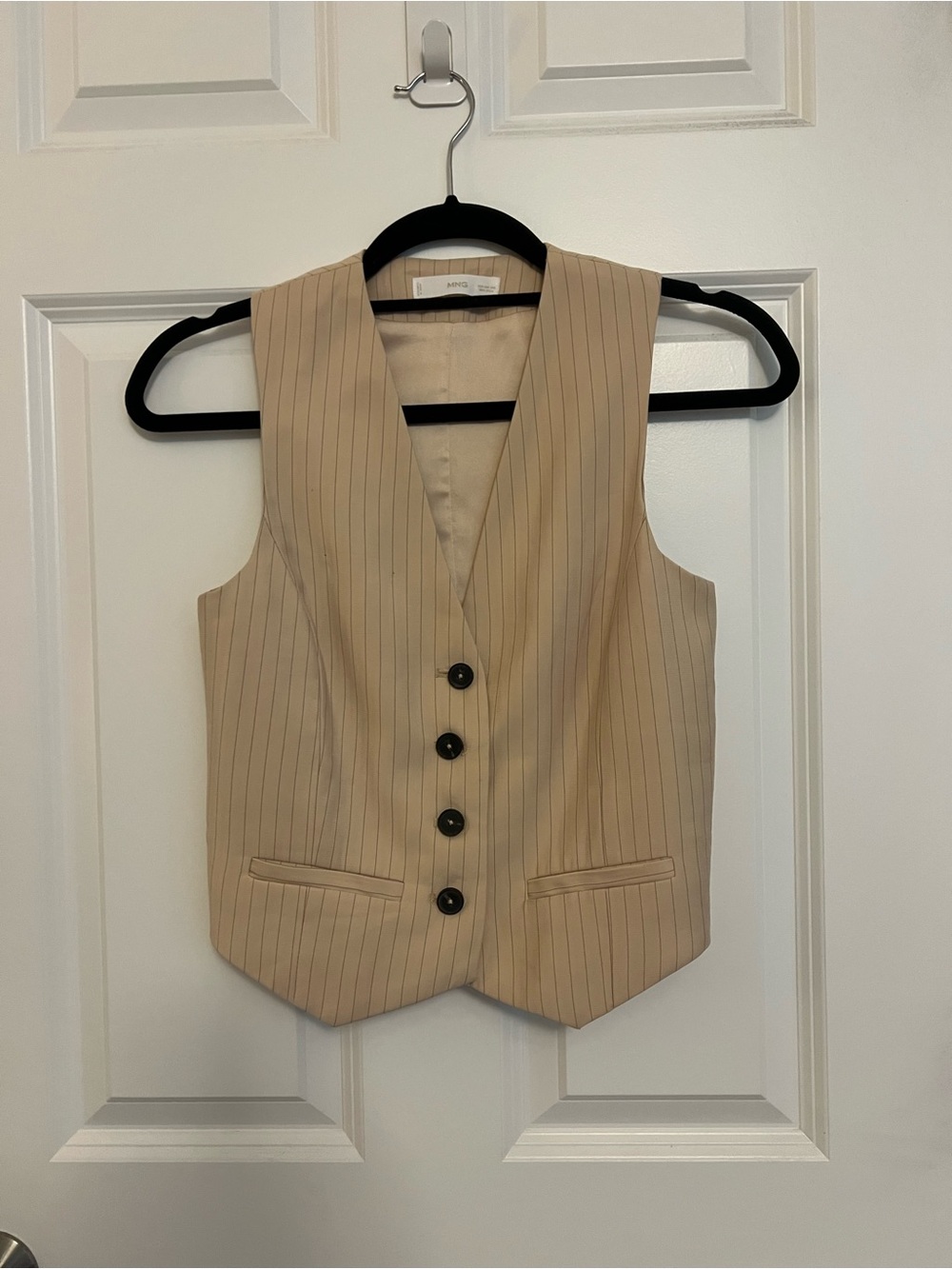 Mango Beige Pinstripe Tailored Vest